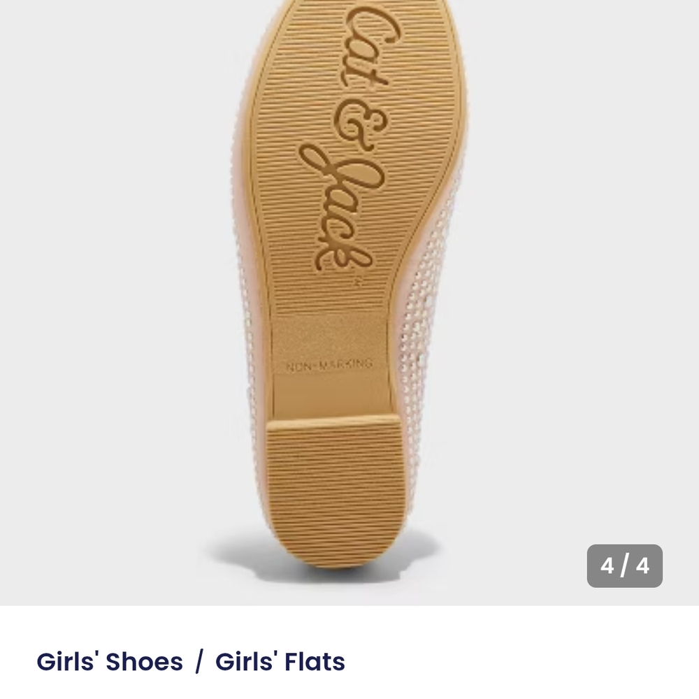 Kids' Lisa Embellished Pearl Ballet Flats - Cat & Jack™ Blush Pink 4: Slip-On, M - Picture 4 of 8